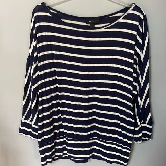 AB Studio Womens Large Navy and White Stripe Blouse - Picture 1 of 5